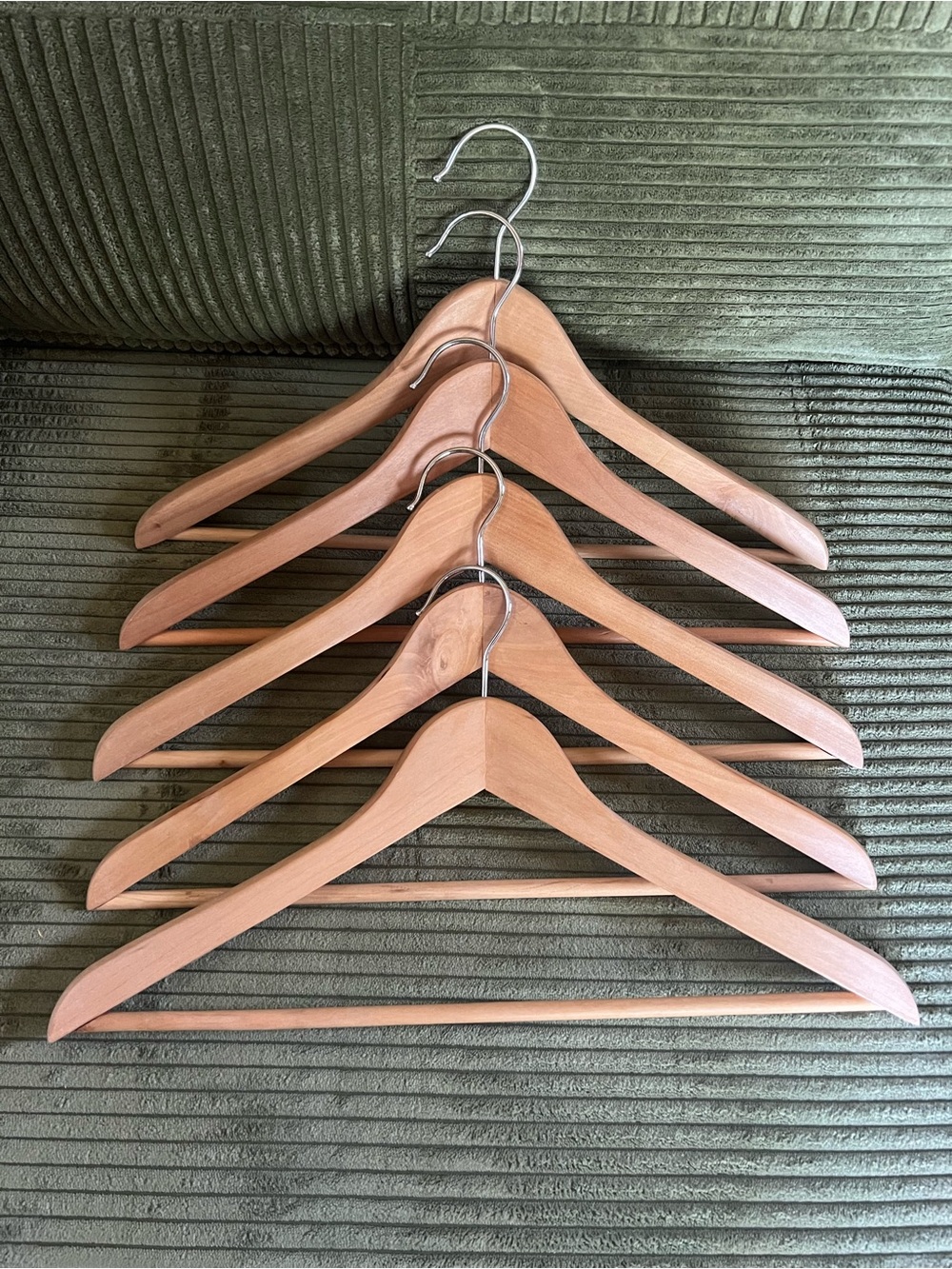 Set of 5 Wooden Suit Hangers in Natural Light Wood